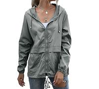 Cocila Women Casual Solid Long Sleeve Full Zip Pocket Hooded Loose Outdoor Coat Raincoats for Adults Waterproof Poncho Reusable Lightweight Down Jacket Packable