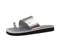 Cocila Women Classic Beach Flip Flops,Soft Rubber Slim Strap Shower Shoes New Europe And The States Wind Summer Drag Soft Bottom Sandal Slippers Female External Wear Clip Flat Sandals (Silver,