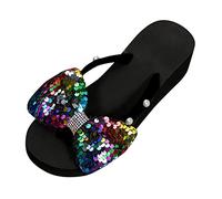 Cocila Women Classic Beach Flip Flops,Soft Rubber Slim Strap Shower Shoes Summer Slippers Thick Soles Heels Flops Pearl Sequins Colorful Bow Casual (Camouflage, 6.5) Women'S Sandals & Slides