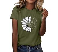 Cocila Women Cute Graphic Print Crew Neck T-Shirt Women Sunflower Summer T Shirt Plus Size Loose Blouse Tops Girl Short Sleeve Graphic Casual Tees Ladies Football Shirts