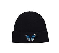 Cocila Women Embroidered Butterfly Warm Crochet Winter Knit Ski Caps Hat Hats (Black, One Size) Womens Black Purple and Scarf Set Walking for Beenie Navy Fleece Beanie Ladies Cap Bobble Hooded