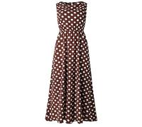 Cocila Women Long Slip Dress Sexy Polka Dot Sleeveless O Neck Evening Party Dress Ruched Ruffle Straight Maxi Skirts(XL,Coffee)