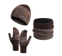 Cocila Women&Men Autumn And Winter Warm Wool Hat Scarf Gloves Three Knit Cap Screen Mittens Scarves Sets (Khaki, One Size) Tartan Fleece Lining Set Kids Women Ladies Gift In Box Frozen Neck