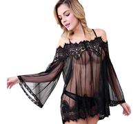 Cocila Women Sexy Perspective Teddy Babydoll Lingerie Transparent Lace Chemises Sleepwear Nightwear Set Black