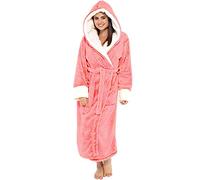 Cocila Women Soft Plus Size Robe Ladies Fluffy Warm Hooded Dressing Gown Plush Bath Robe Shawl Housecoat Nightshirts A-Pink