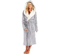 Cocila Women Soft Plus Size Robe Ladies Fluffy Warm Hooded Dressing Gown Plush Bath Robe Shawl Housecoat Nightshirts A-Gray