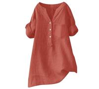 Cocila Women Tunic Loose Button Shirt Top Stand Solid Color V Collar Cotton Linen Ladies Casual Blouse Relaxed Plus Size Tops and Outerwear Soft Oversized Clothes
