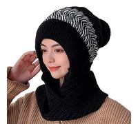 Cocila Women Winter Knit Warm Hats Wool Cap Integrated Pullover Cute Parent Child Knitted Hat Warmest (Black, One Size) Womens Double Bobble for UK Balaclava Hoodie Beanie Hood Scarf with A