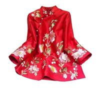 Cocila Womens Blouses Suit Shirt National Style Traditional Elegant Women Chinese Blouse Plus Size Loose Female Tops (Red, L) Burgundy Linen for UK Summer Shirts Top White Short Sleeve Crop