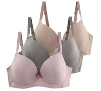Cocila Women's Bras Plus Size Soft Thin Underwire Support Sleep 3Pc Bra Underwear Anti Sagging Gathered Bralettes Womens (Beige, 100C) Pushup Non Wired for Women Sticky Push Up Full Coverage