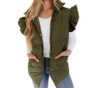 Cocila Womens Cable Knit Cardigan Sweaters Women's Mid Long Puffer Vest Ruffle Sleeve Button Down Bubble Jackets Quilted Puffy Outerwear Womens Lightweight Cardigans with Pockets