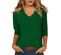 Cocila Women's Classic Long Sleeve T-Shirt Womens Tops 3/4 Sleeve Summer Solid Plain Travel Cute Tops V Neck Slim Fit Half Sleeve Tshirts Shirts Spring Blouse Gentle Fabric Swim Cap (Green, XL)