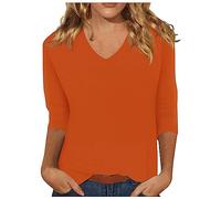 Cocila Women's Classic Long Sleeve T-Shirt Womens Tops 3/4 Sleeve Summer Solid Plain Travel Cute Tops V Neck Slim Fit Half Sleeve Tshirts Shirts Spring Blouse Gentle Fabric Swim Cap (Orange, M)