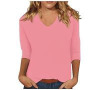 Cocila Women's Classic Long Sleeve T-Shirt Womens Tops 3/4 Sleeve Summer Solid Plain Travel Cute Tops V Neck Slim Fit Half Sleeve Tshirts Shirts Spring Blouse Gentle Fabric Swim Cap (Pink, S)