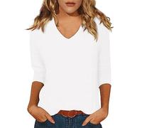 Cocila Women's Classic Long Sleeve T-Shirt Womens Tops 3/4 Sleeve Summer Solid Plain Travel Cute Tops V Neck Slim Fit Half Sleeve Tshirts Shirts Spring Blouse Gentle Fabric Swim Cap (White, XXXXXL)