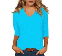 Cocila Women's Classic Long Sleeve T-Shirt Womens Tops 3/4 Sleeve Summer Solid Plain Travel Cute Tops V Neck Slim Fit Half Sleeve Tshirts Shirts Spring Blouse Gentle Fabric Swim Cap (Sky Blue, XXL)