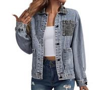Cocila Womens Coats Jean Lapel Stretchy Lightweight Long Sleeve Trucker Classic Western Design Denim Jeans Button Down Stretch Boyfriend Jacket with Pocket UK