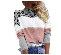 Cocila Women's Crew Neck Oversize Sweater Ladies Autumn and Winter Tops, Casual Fashion Leopard Print Color Long-Sleeved Sweater Pullover Loose Top Ladies Sweatshirts Pullover (Pink, XL)