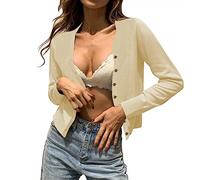 Cocila Women's Fall Long Cardigans Womens Vintage Shawl Collar Cardigan Ribbed Trim Button Down Knit Sweater Tan Sweater Women (Beige, S)
