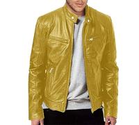 Cocila Women's Faux Leather Biker Jacket Men's Autumn And Winter Stand Collar Leather Jacket Zip Faux Leather Jacket Long Sleeve Jacket Work Coat (Yellow, S)
