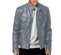 Cocila Women's Faux Leather Biker Jacket Men's Autumn And Winter Stand Collar Leather Jacket Zip Faux Leather Jacket Long Sleeve Jacket Work Coat (Grey, XXXXL)