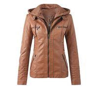 Cocila Women's Faux Leather Biker Jacket Tops Zip Jacket Women's Belt Collar Leather Slim Suit Stand Coat Motorcycle Women's Coat Womens plus Size Vest 3x (Coffee, L)