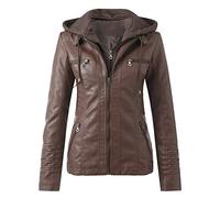Cocila Women's Faux Leather Biker Jacket Tops Zip Jacket Women's Belt Collar Leather Slim Suit Stand Coat Motorcycle Women's Coat Womens plus Size Vest 3x (Brown, S)