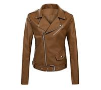 Cocila Women's Faux Leather Biker Jacket Womens Long Sleeve Leather Jacket Motorcycle Leather Jacket PU Leather Jacket Fashion Womens Jacket Womens Lightweight Wool Coat (Brown, XXL)