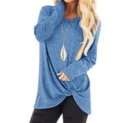 Cocila Women's Front Knot Tops Casual Long Sleeve Blouse T Shirts Solide Color Round Neck Twisted Loose Pullover Tunic S-XXL