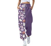 Cocila Womens Halloween Sweatpants Funny Fresh Pumpkin Ghost Printed Casual Sport Holiday Long Trousers Elastic High Waisted Gym Athletic Joggers Pants Oversized with Pockets Purple 3XL