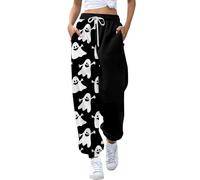 Cocila Womens Halloween Sweatpants Funny Fresh Pumpkin Ghost Printed Casual Sport Holiday Long Trousers Elastic High Waisted Gym Athletic Joggers Pants Oversized with Pockets Black XXL