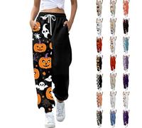 Cocila Womens Halloween Sweatpants Funny Fresh Pumpkin Ghost Printed Casual Sport Holiday Long Trousers Elastic High Waisted Gym Athletic Joggers Pants Oversized with Pockets Black S