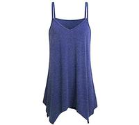 Cocila Womens Handkerchief Hem Flowy Casual Summer Casual Loose V Neck Spaghetti Strap Blouse Shirts Camisoles Tank Tops Vest(2XL,Blue)
