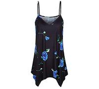 Cocila Womens Handkerchief Hem Flowy Casual Summer Casual Loose V Neck Spaghetti Strap Blouse Shirts Camisoles Tank Tops Vest(XL,Black 1)