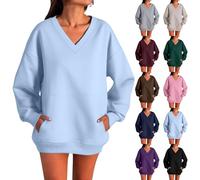 Cocila Womens Hoodies Sweatshirts Fleece Pullover Tops Sweaters Casual Comfy Valueweight Solid Color Long Sleeve Autumn Winter Thermal Fleece Tops V Neck Oversized Sports Light Blue L
