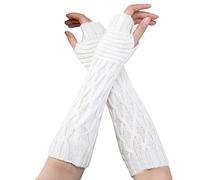 Cocila Womens Knitting Wool Half Finger Long Gloves Autumn And Winter Women Warm Dew Sleeve Creased Ski Mittens Men (White, One Size) Ladies Uk Thermal With Grip Touch Screen Cycling Thin Adult