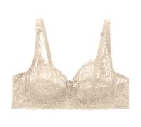 Cocila Women's Lace Full Coverage Bra Unlined Underwired Support Minimiser Plus Size V Neck Bralette Sports See Through Underwired Bralette Women Beauty Non Padded Lace Bras Beige 36