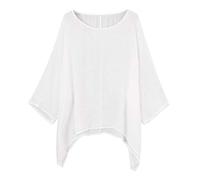 Cocila Womens Ladies Casual Plus Size Loose Blouse, Cotton Linen Solid Color Shirt, Batwing Irregular Hem Tops(S,White)