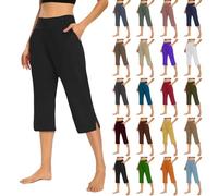 Cocila Women's Leggings with Pockets Women Gym High Waisted Cropped Yoga Pants Bottoms Summer Wide Leg Casual Crop Lounge 3/4 Sports Capri Oversized Soft Workout Leggings Black 5XL