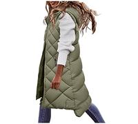 Cocila Women's Long Hooded Gilets Ladies Warmer Zip Up Lightweight Plus Size Quilted Gilet Bodywarmer Sleeveless Down Jacket Winter M-3XL Army Green