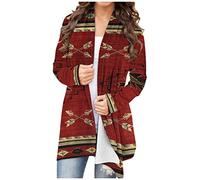 Cocila Womens Long Sleeve Cardigan Fall Women Casual Coat Western Ethnic Print Top Retro Loose Aztec Print Long Sleeve Shirt Cardigan Top Coat Cardigan Sweaters for Women Plus Size (Brown, XL)