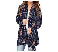 Cocila Womens Long Sleeve Cardigan Fall Women's Cardigan Long-Sleeved Christmas Printing Digital Casual Women's Coat Plus Size Cardigan for Women (Navy, S)