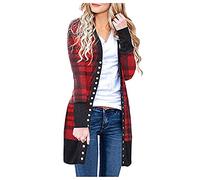 Cocila Womens Long Sleeve Cardigan Fall Women's Casual Plaid Cardigans Knitwear Button Long Sleeve Soft Knit Coat Womens Oversized Cardigan (Red, M)
