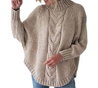 Cocila Women's Long-Sleeve Jumper Women's Turtleneck Batwing Sleeve Loose Oversized Chunky Knitted Pullover Sweater Jumper Cardigan with Button (Khaki, L)