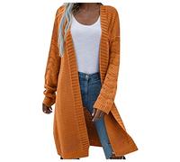 Cocila Women's Long Sleeve Open Front Cardigan - Mid Length Style Sweater Coat for Autumn and Winter - Button Up Sweater (Yellow, L)