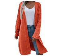 Cocila Women's Long Sleeve Open Front Cardigan - Mid Length Style Sweater Coat for Autumn and Winter - Button Up Sweater (Orange, L)