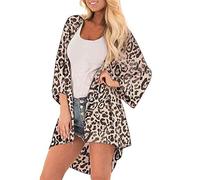 Cocila Women's Long Sleeve Open Front Cardigans Cover Blouse Bikini Tops Cardigan Print Cover Casual Women Kimono Capes Leopard Women's Blouse Winter Cardigan Sweaters for Women (Brown, XL)