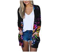 Cocila Women's Long Sleeve Open Front Cardigans Women Autumn Casual Butterflies Print Long Sleeve Pocket Open Front Cardigan Loose Midi Coat Teen Girls Outerwear Womens Cardigan Duster (Black, L)
