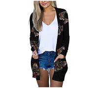 Cocila Women's Long Sleeve Open Front Cardigans Women Autumn Casual Butterflies Print Long Sleeve Pocket Open Front Cardigan Loose Midi Coat Teen Girls Outerwear Womens Cardigan Duster (Multicolor, L)