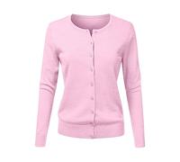 Cocila Women's Long Sleeve Open Front Cardigans Women's Round Neck Cardigan Knitted Long Sleeved Large Yards Loose Solid Color Short Sweater Jacket Cardigan Loose Cardigans for Women (Pink, XL)